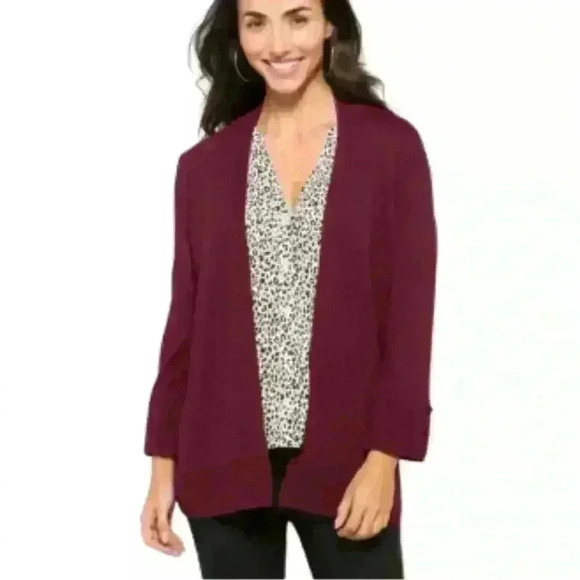 Evolution By Cyrus Myna Button Sleeve Cardigan Burgundy Red Size M - Picture 1 of 7